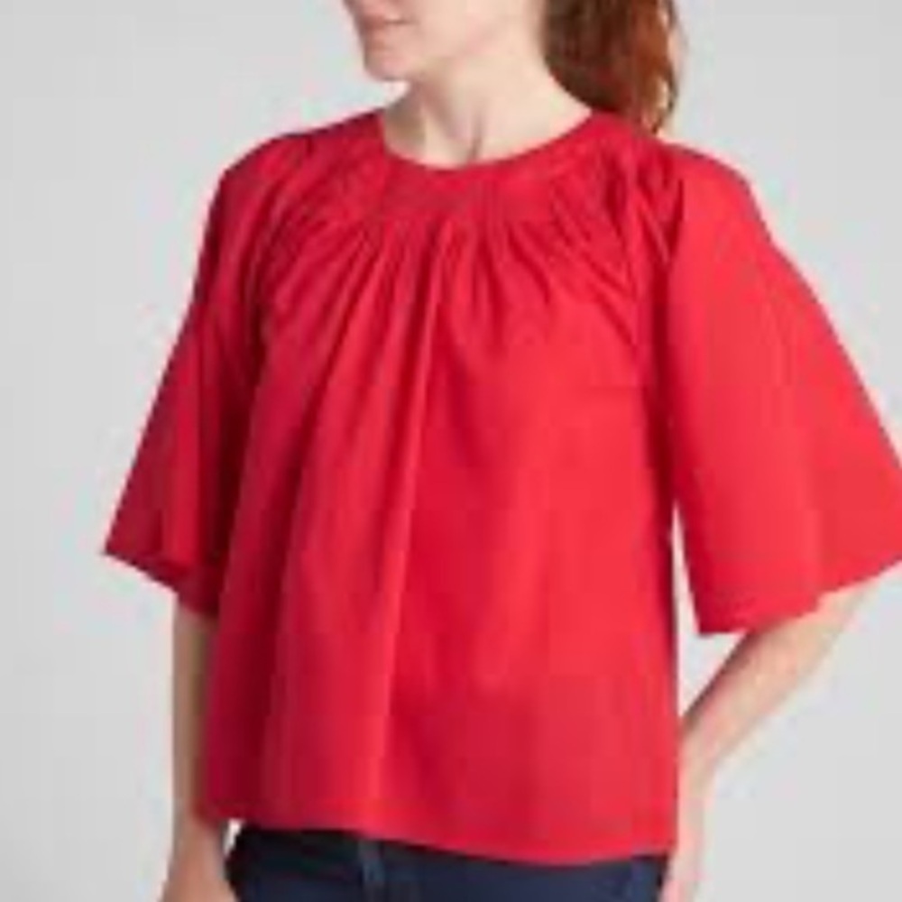 🇪🇸🐠Gap pintuck pop over blouse keyhole back wide sleeve crew preppy CLEARANCE